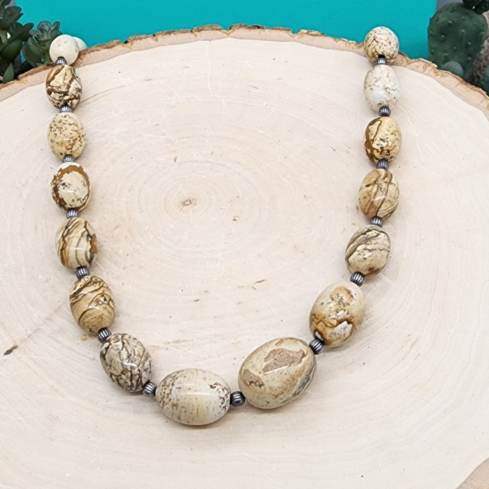 Carolyn Pollack 925 SS 9.1-16.1mm Graduated Jasper Bead 22″ Necklace + 4″ ext