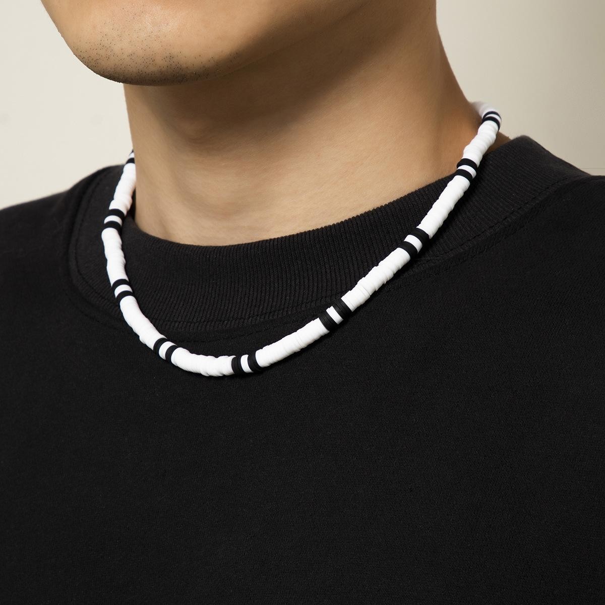 Bohemia Polymer Beads Necklace for Men Women Black White Collar Jewelry