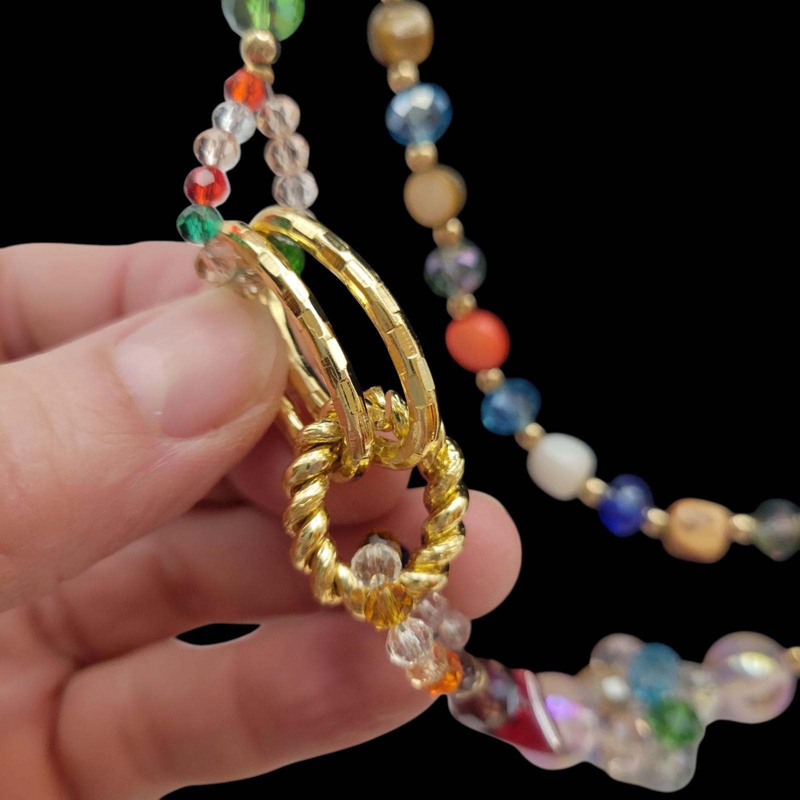 Necklace Earrings Multicolor 28″ Beads Varies Goldtone Lightweight Spring