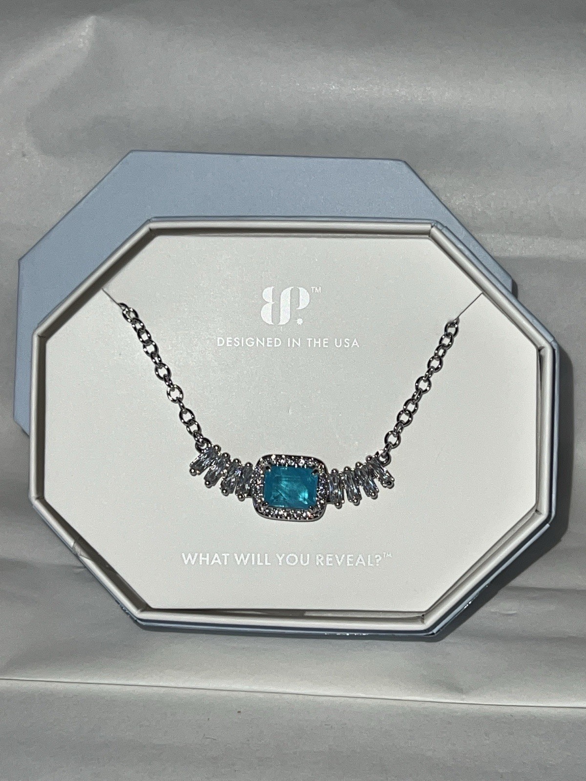 Bomb Party Necklace Pale Dreams On The Horizon Rhodium Aqua Blue Quartz NK56687