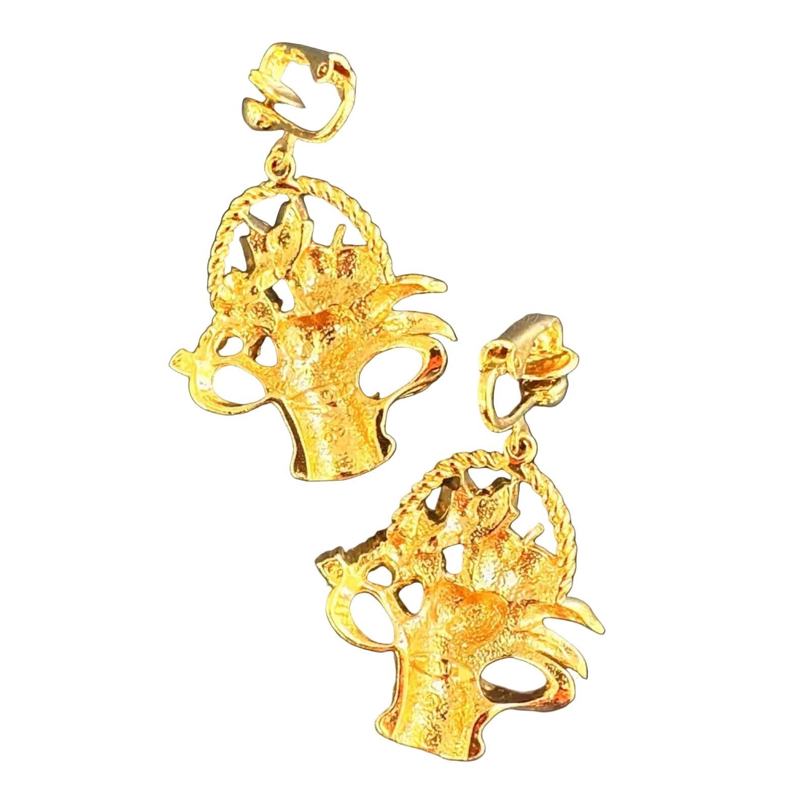 Vintage Avon Fruit Basket Clip-On Earrings Gold Tone Enamel Cherry Grape