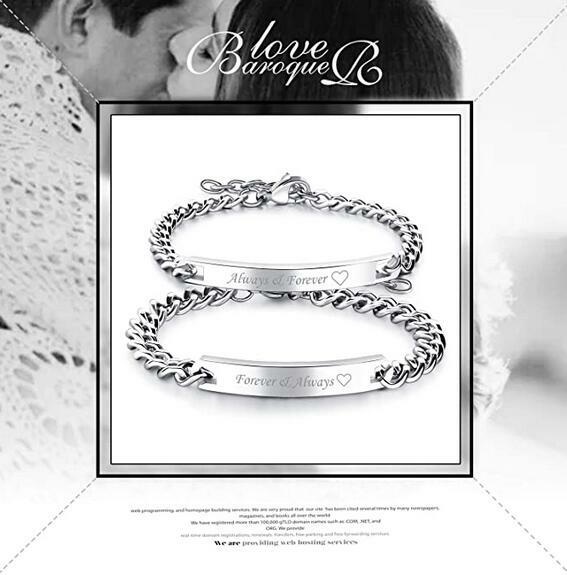 2x His & Her Stainless Steel Always & Forever Love Matching Couple Bracelet Gift