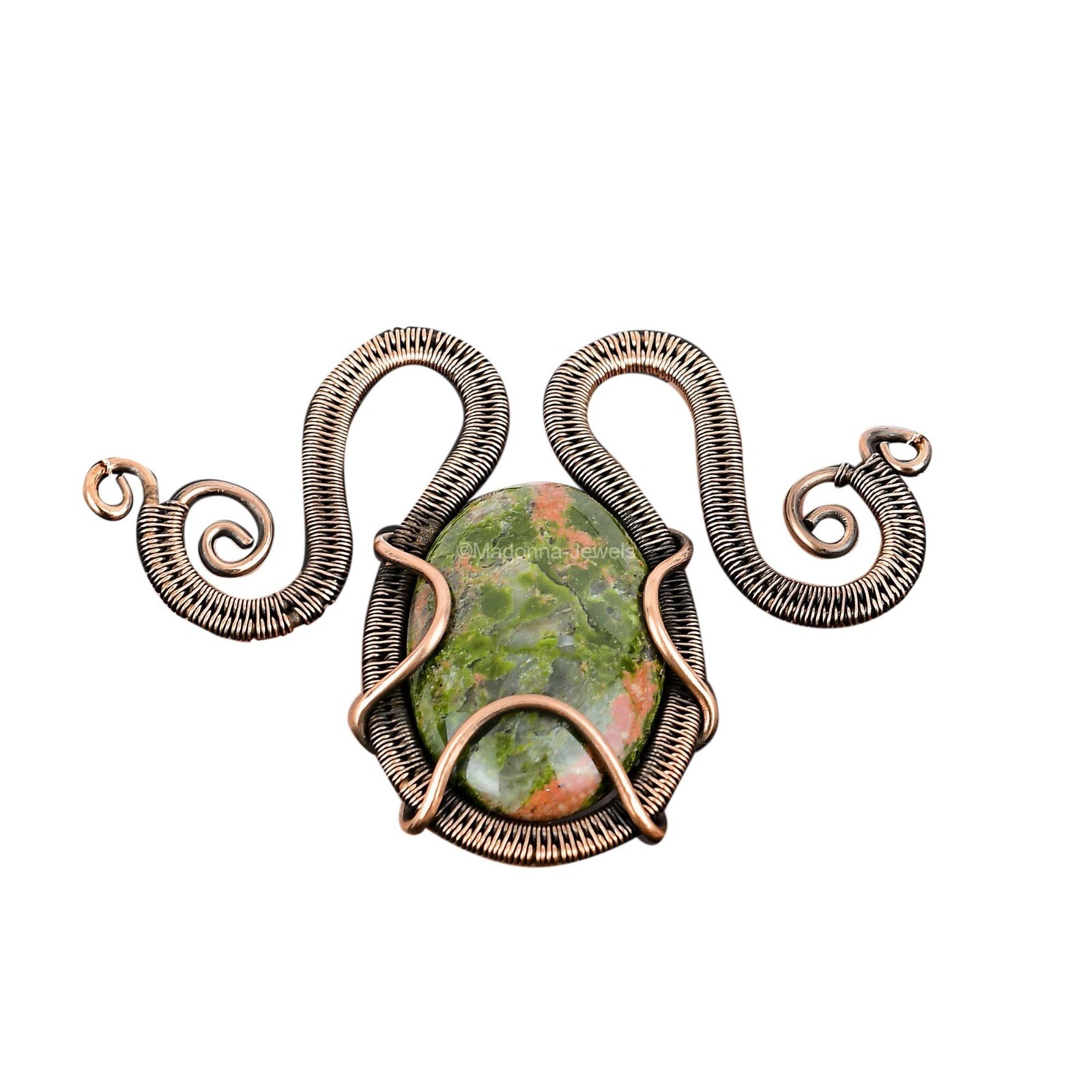 Copper Natural Unakite No Stone Chain Sister Wire Wrapped Engagement Necklace