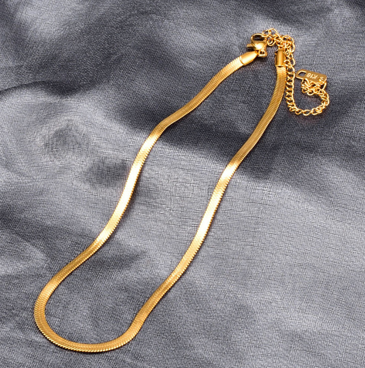 Women Stainless Steel Snake Chain Necklace Clavicle Blade Choker 13-16.5″ PE44