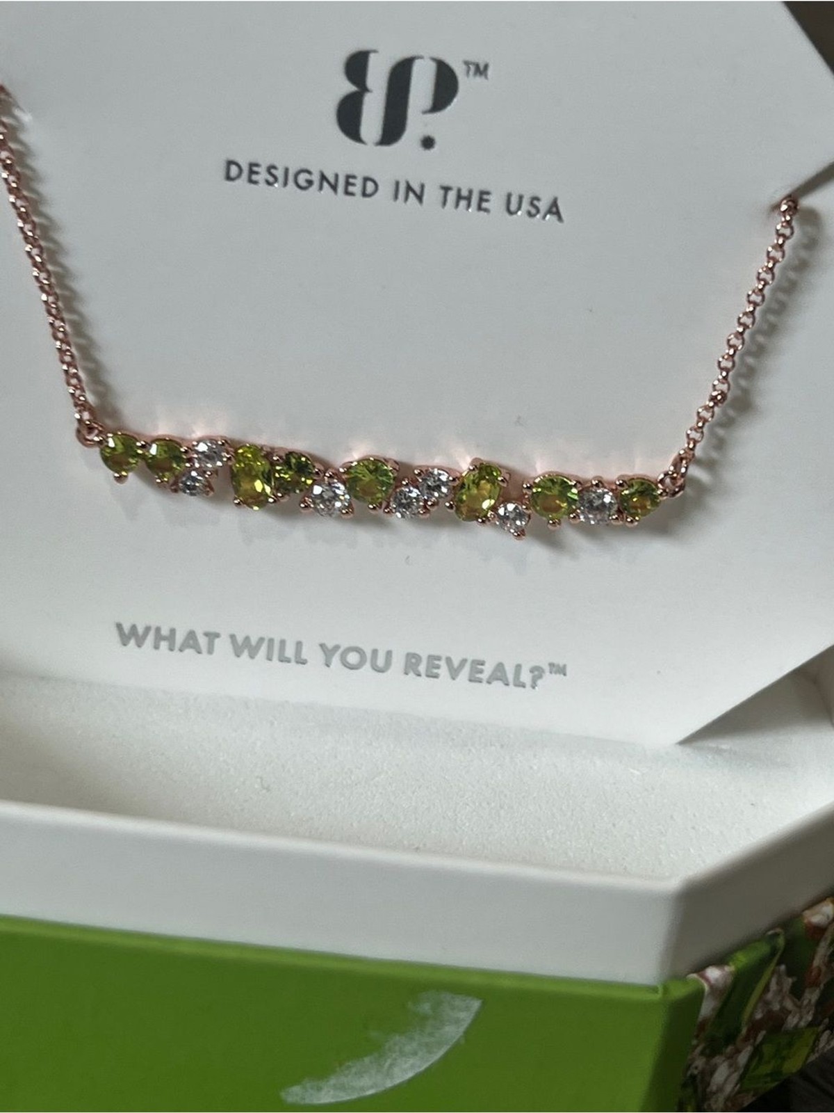 Bomb Party August 2024 Peridot on Rose Gold Plated necklace