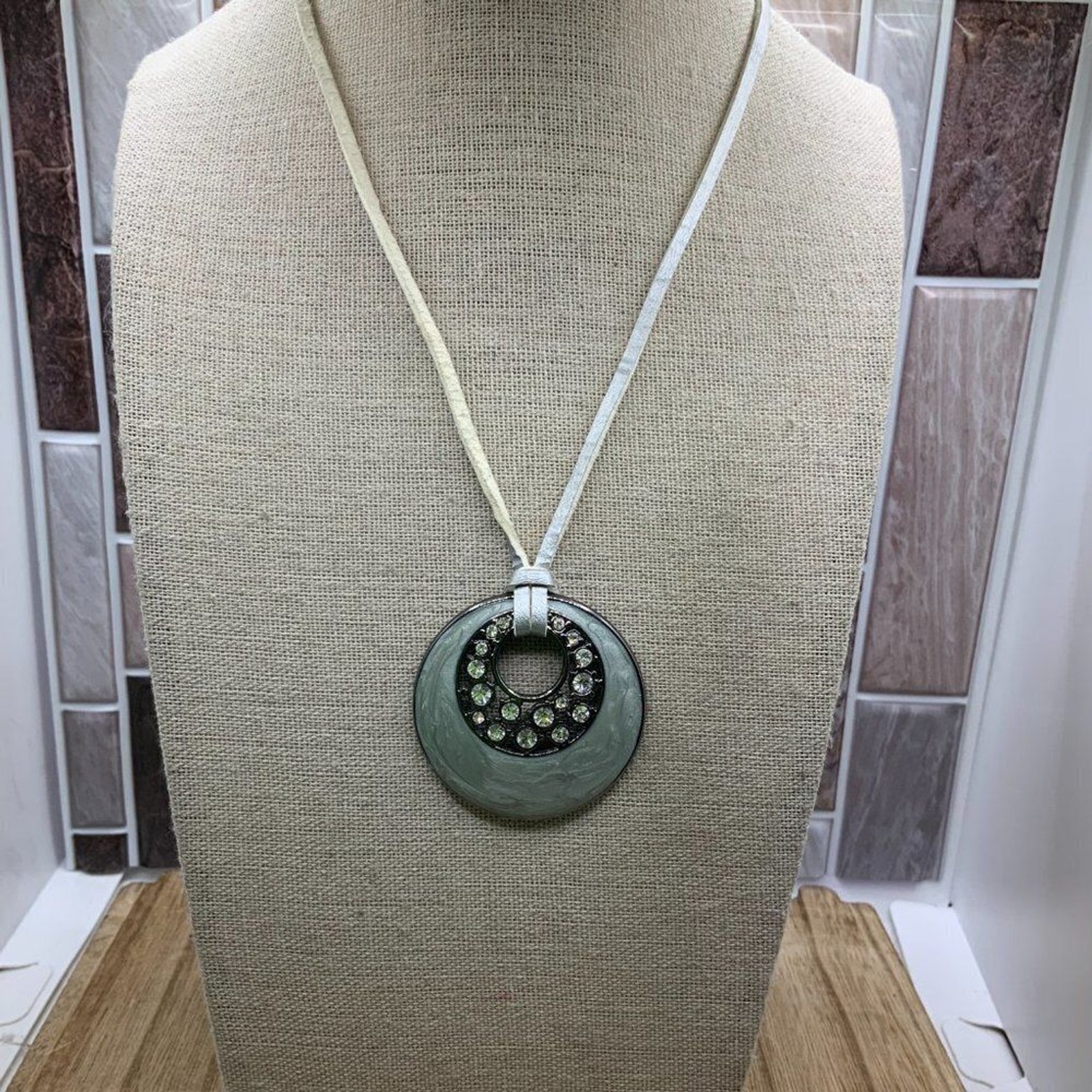 Lia Sophia Enamel Circle Pendant with Leather Cord Necklace