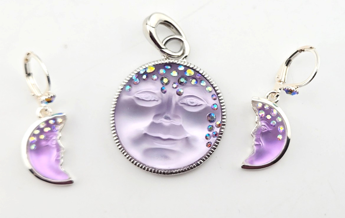 KIRKS FOLLY GODDESS SEAVIEW MOON 25mm OPEN RING CHARM Purple/ST & Earrings