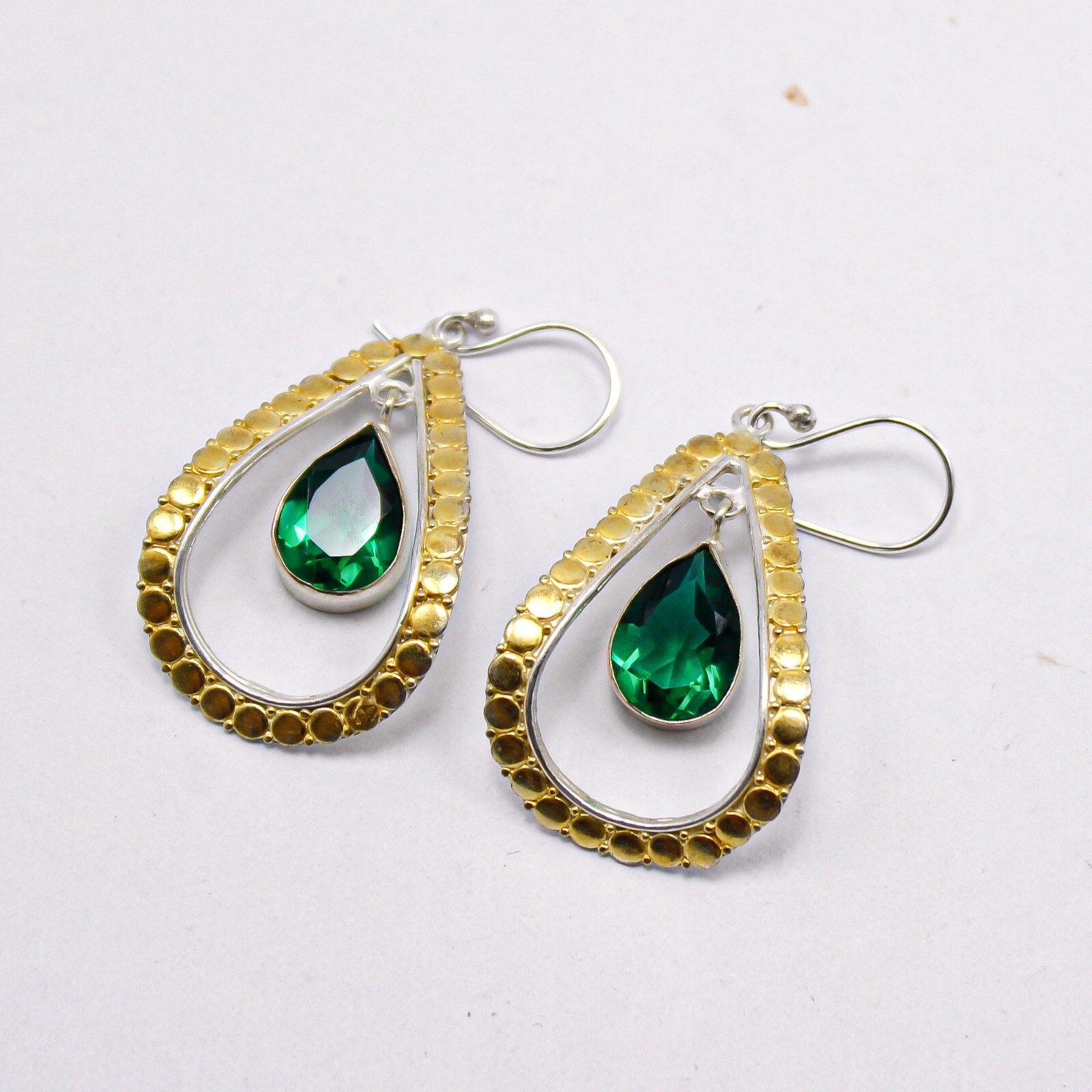 Emerald Gemstone Jewelry 925 Sterling Silver Handmade Jewelry 2.27″ For Women