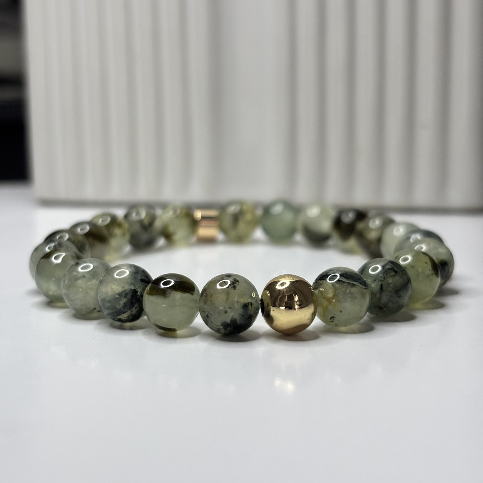 Natural Prehnite Gemstone Bracelet Handmade 8mm Beads Beaded Jewelry Gift Love