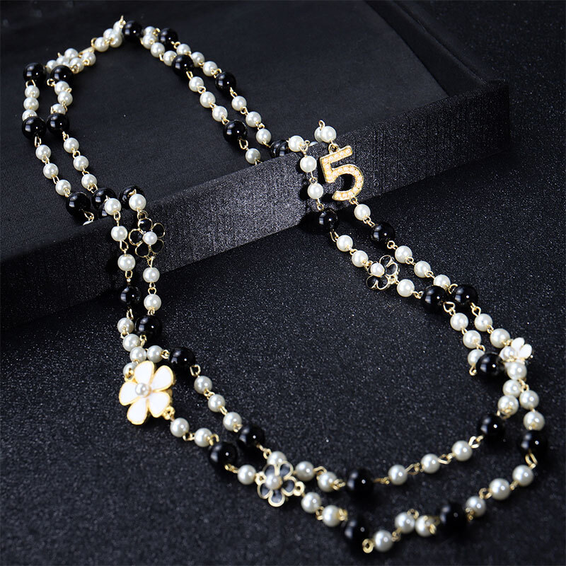 Long Simulated Pearl Necklace Double-strand Beaded Sweater Chain Party Jewellery