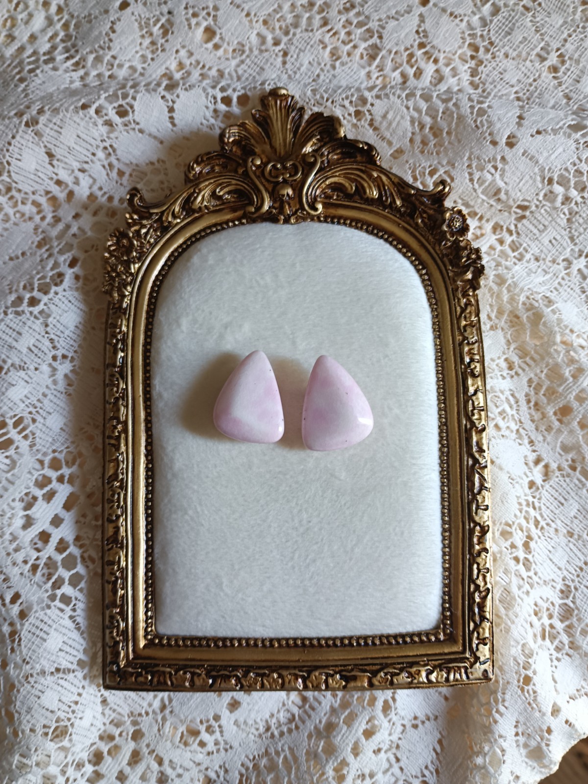 vintage Pink Triangle Stud Earrings Butterfly Closure Lobe Pair
