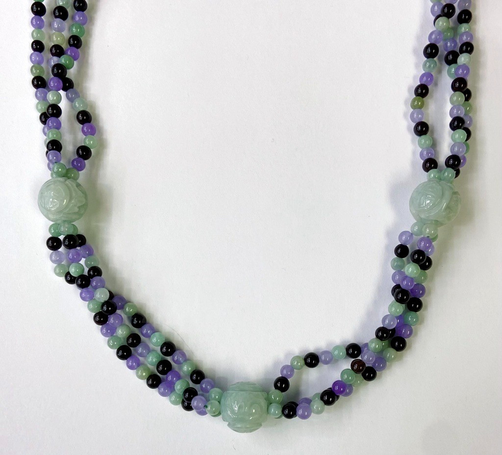 HSN Jade of Yesteryear 36″ Multi Color Jade Bead Station 36″ Necklace