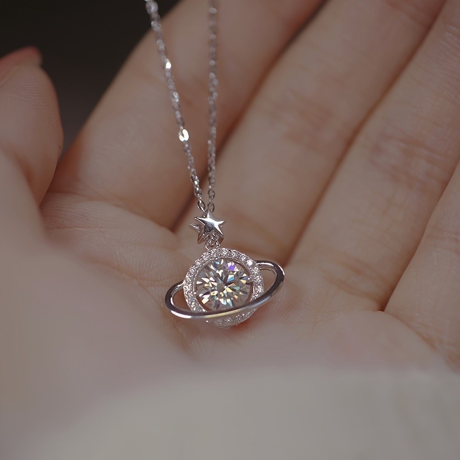 Saturn Planet Cubic Zirconia Pendant Necklace Star Celestial Dainty Gift