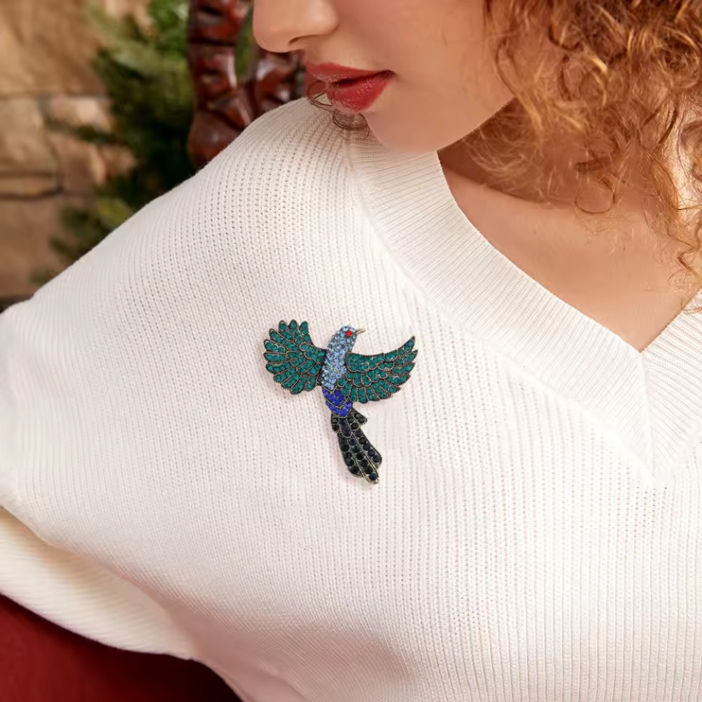 Luxury Blue Bird Brooch Rhinestone Animal Pin Spring Summer Jewelry Gift Women