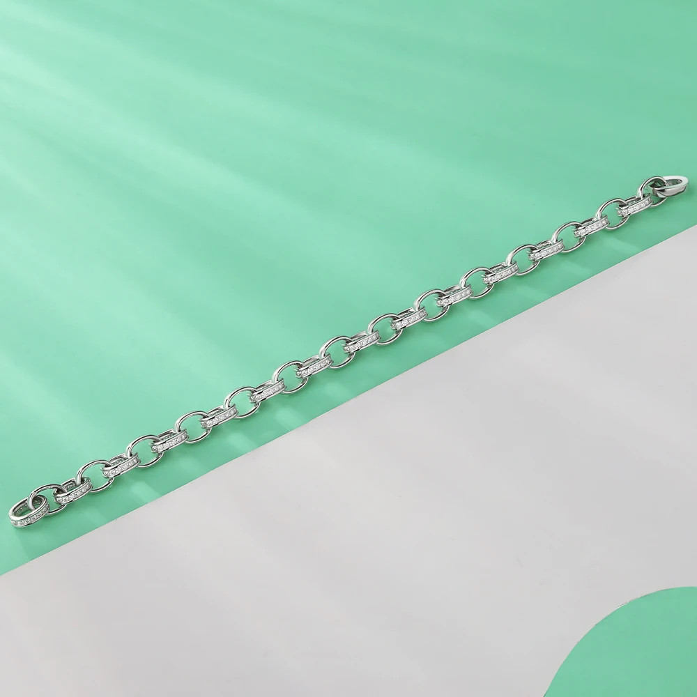 1.2mm Moissanite 925 Sterling Silver Buckle Bracelet for Unisex Hip-hop Jewelry