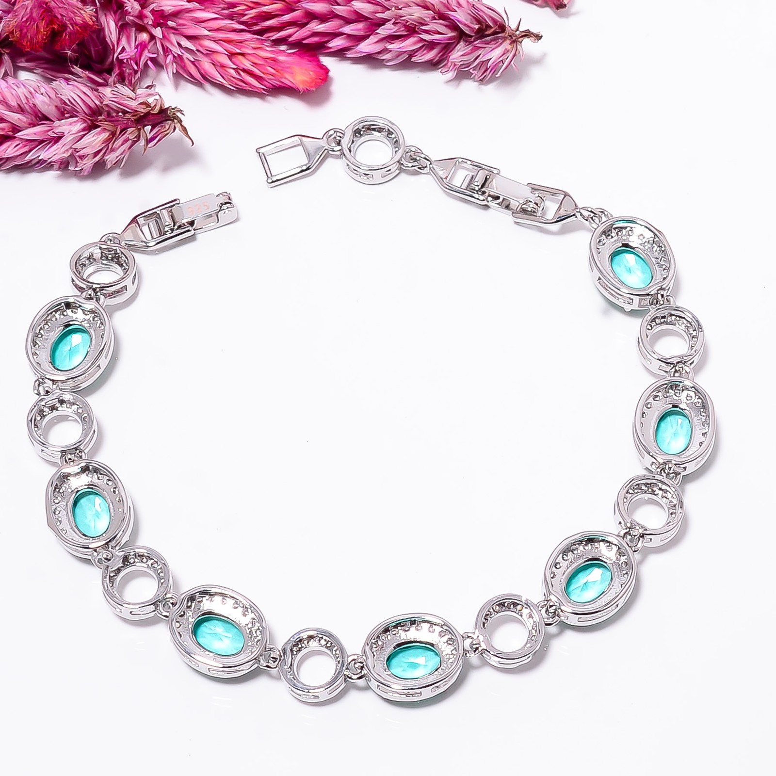 Paraiba Tourmaline, CZ 925 Sterling Silver Adjustable Bracelet 7-8″ B13224