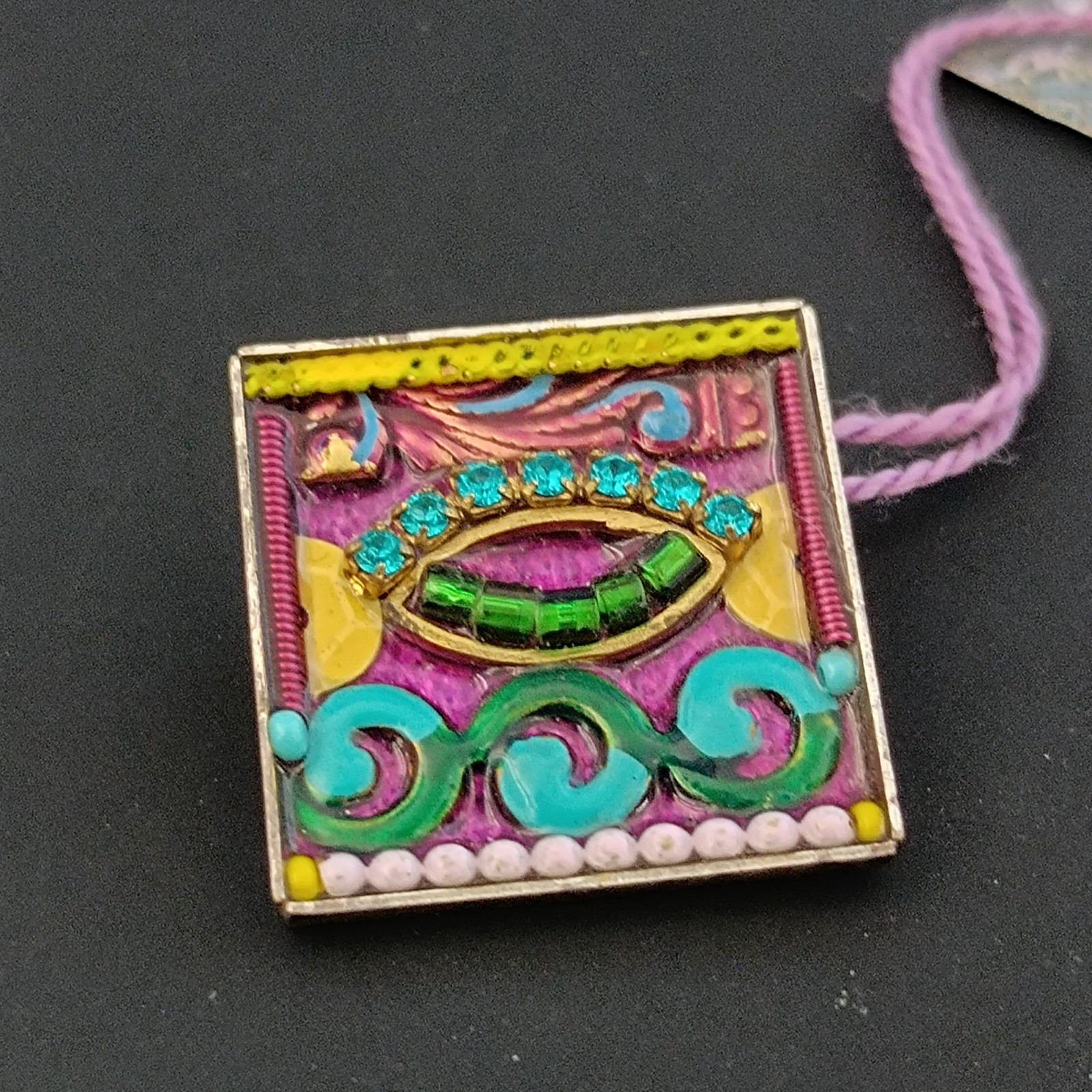 ADAYA Colorful Mosaic Brooch Eye Design Small Square Pin Folk Expressive Gift