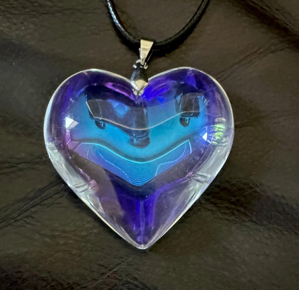 Iridescent Heart Necklace Puffy Heart Pendant Glass Charm Heart Choker Gift
