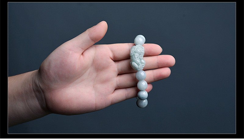 Certified Natural Grade A Jade Jadeite Bead Rich Pixiu Strecth Bracelet 13mm