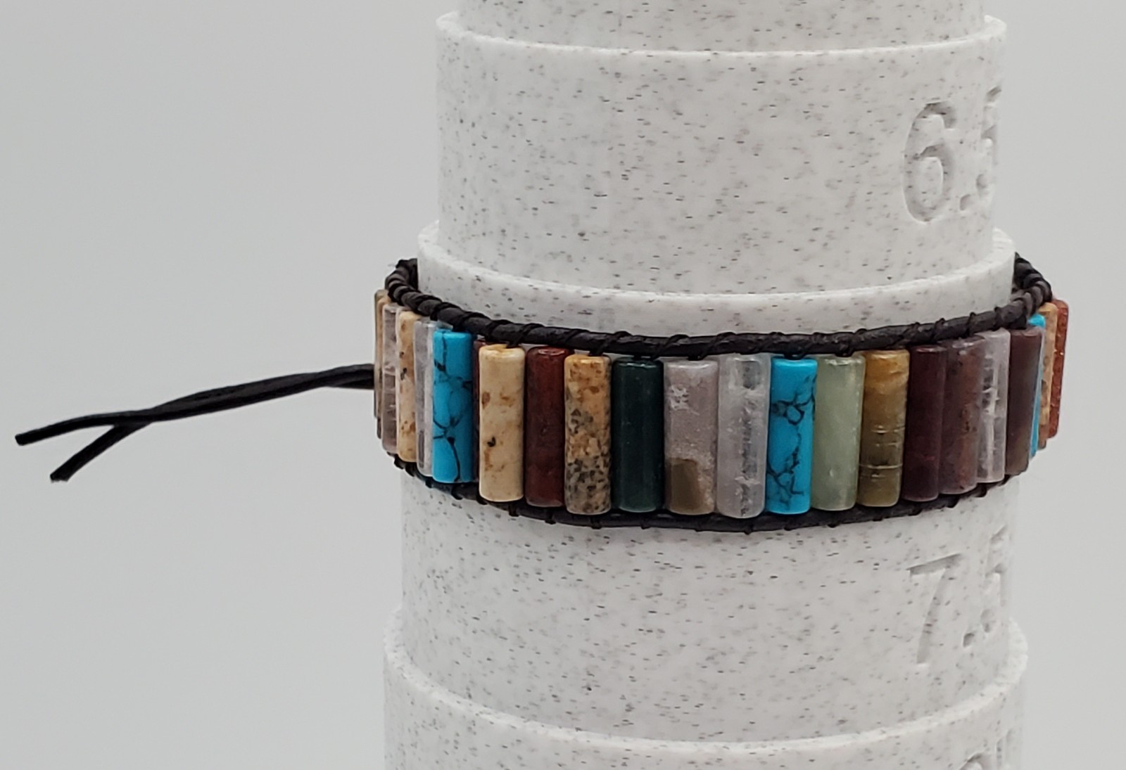 Southwest Stone Leather Wrap Bracelet 7in or 8in Unisex Multicolor Tube Beads
