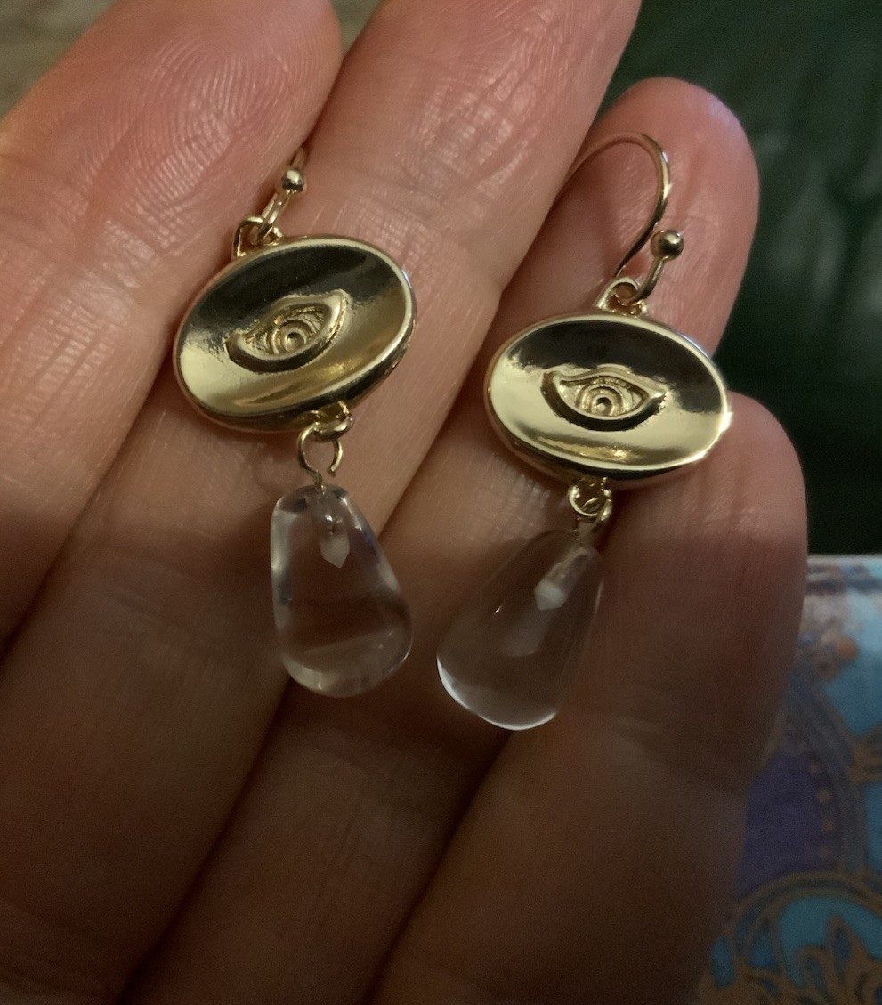 Free People Gold Evil Eye Lucite Teardrop Moonstone Artisan Boho Retro Surreal