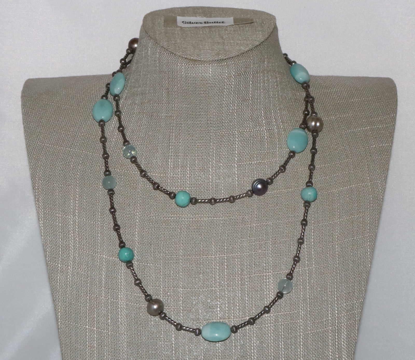 Carolyn Pollack Sterling Silver Amazonite, Aquamarine & Pearl Bead 36” Necklace