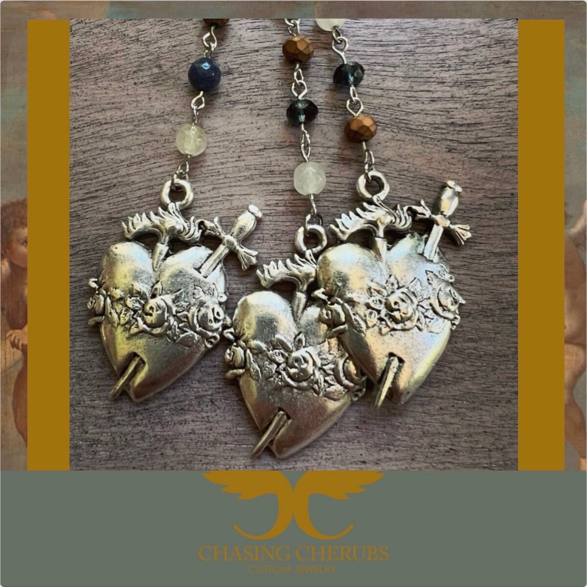 Virgin Saints & Angels VSA Inspired Necklace Milagro Sacred Heart Santos Rosary