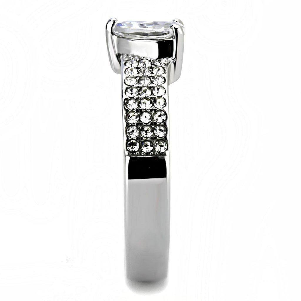 TK3505 – High polished (no plating) Stainless Steel Ring with AAA Grade CZ in