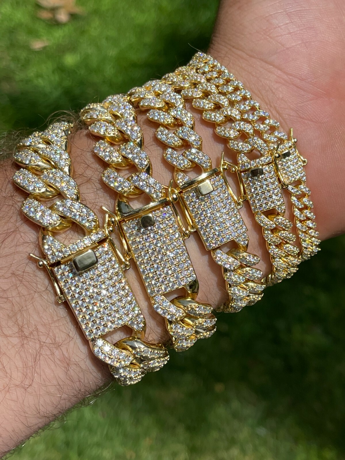 Real Miami Cuban Link Bracelet MOISSANITE 14k Gold Plated 925 Sterling Silver