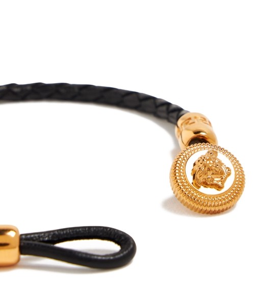 Versace Black Braided Leather Gold Color Medusa Head Bracelet sz M