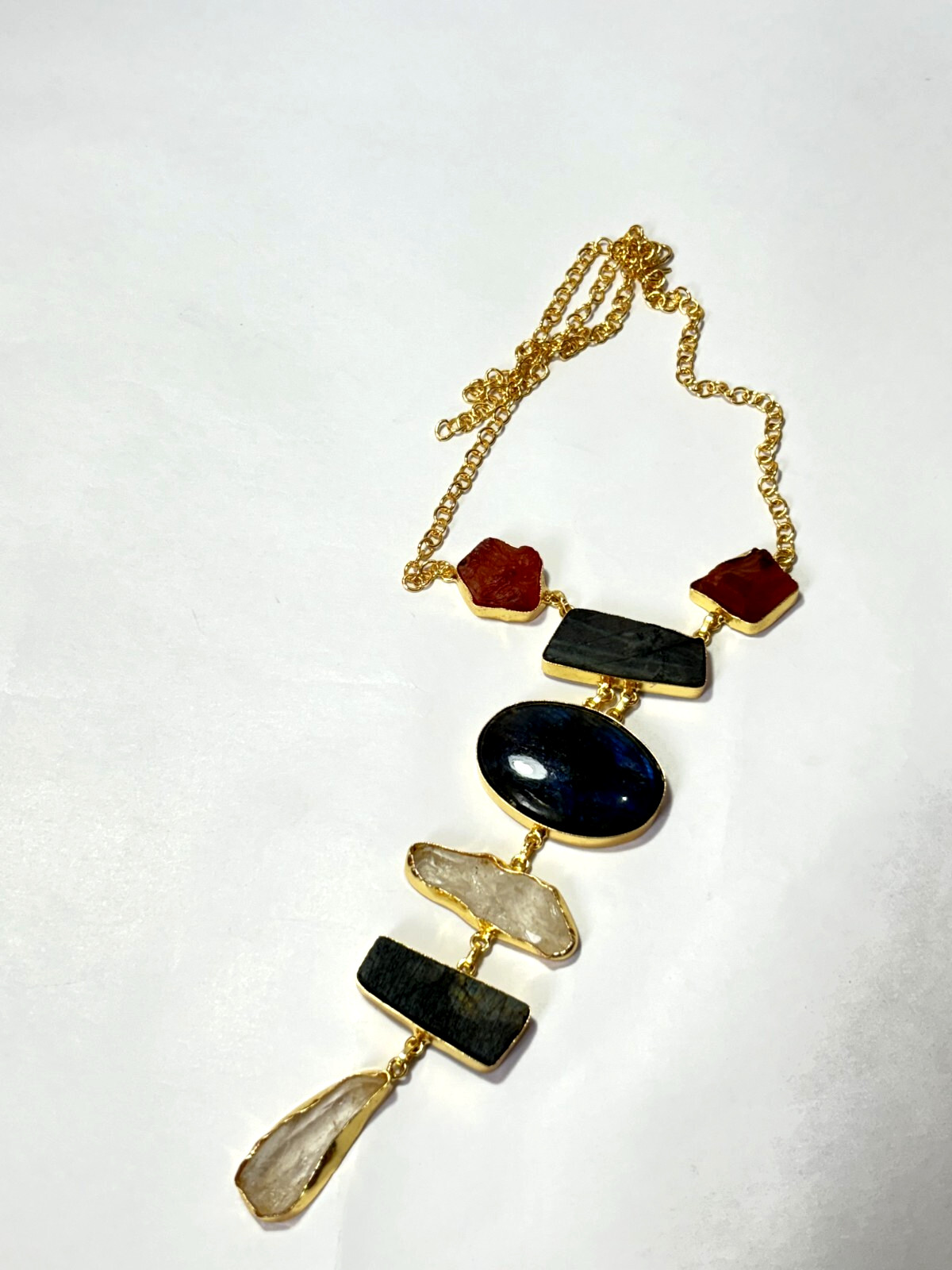 Multi Necklace carnelian Rough Labourdite Rough Necklace Long Jewelry.
