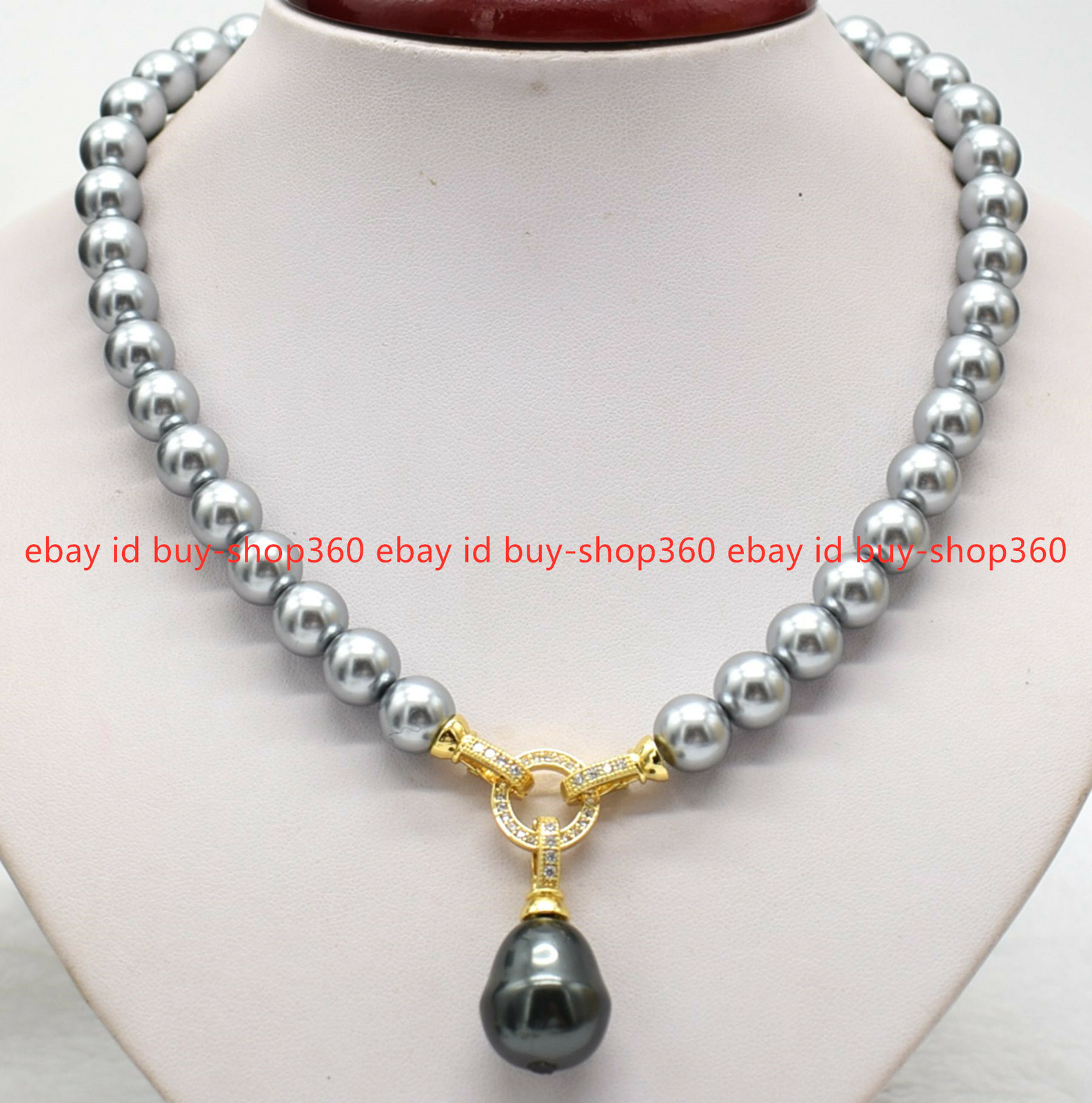 New 10mm Gray South Sea Shell Pearl & Multicolor Teadrop Pendan Necklace 18″