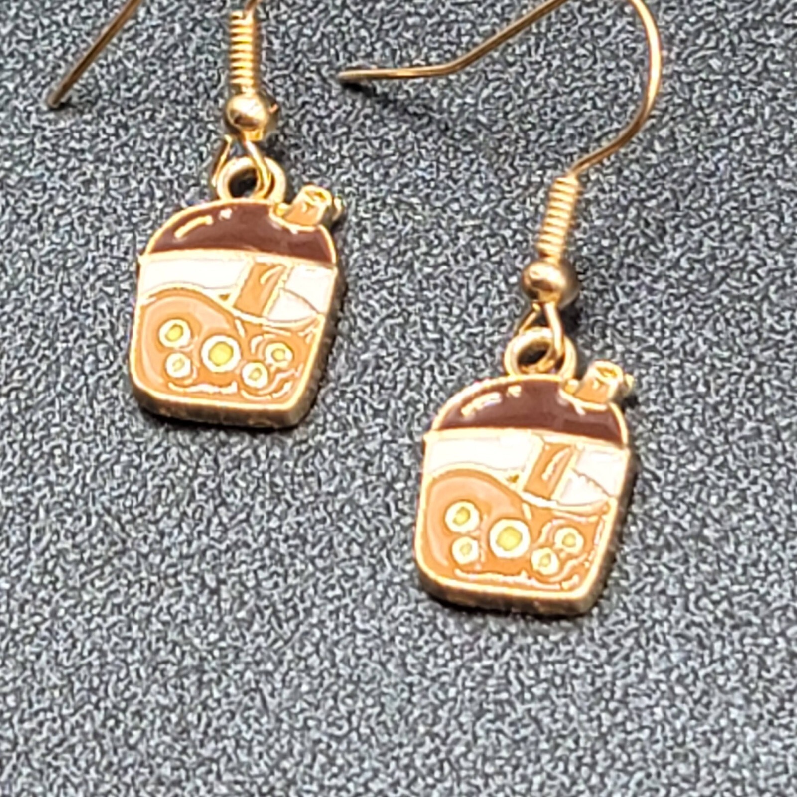 Boba Tea Pierced Earrings Gold tone Coffee Drink Dangle Enamel 1/2″