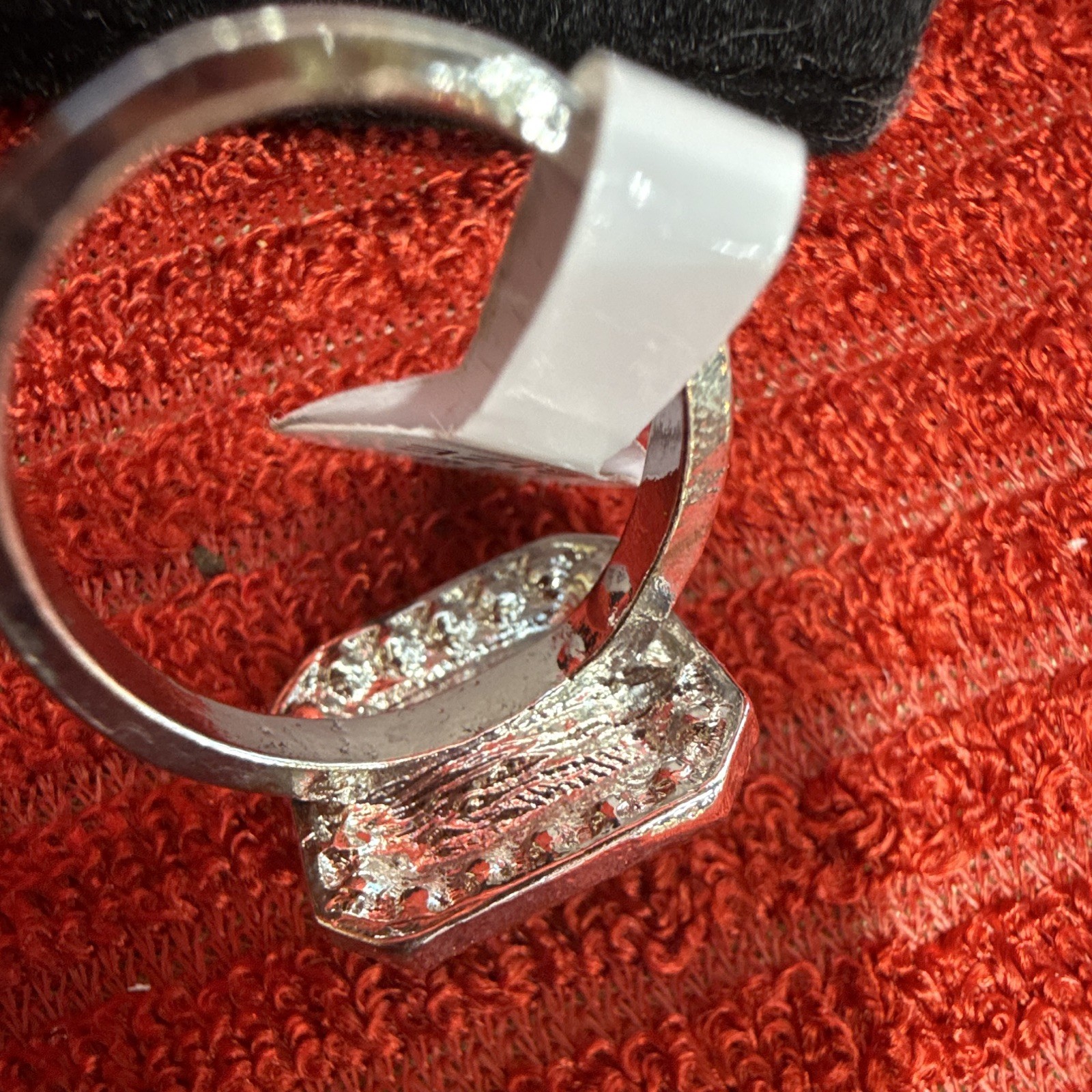 Square Green Crystal Halo Cocktail Ring Silver Tone Metal Size 9 US