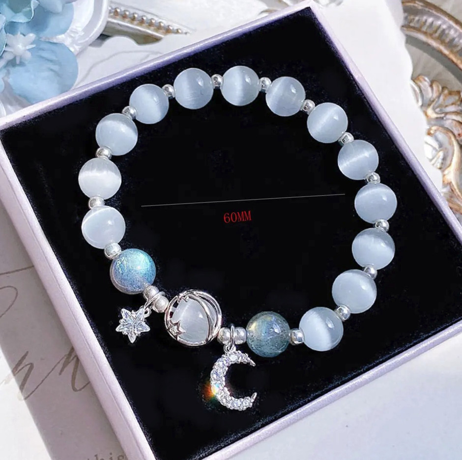 1pc Cat Eye Stone Bracelet Women Grey Moonlight Crystal Bangle – NEW