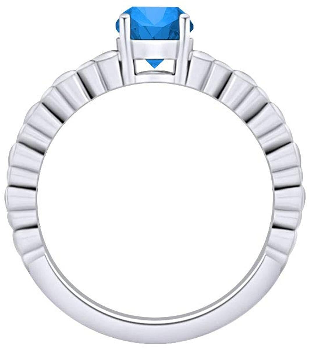 Simulated Blue Topaz Heart Carving Promise Ring 14k White Gold Plated Sterling