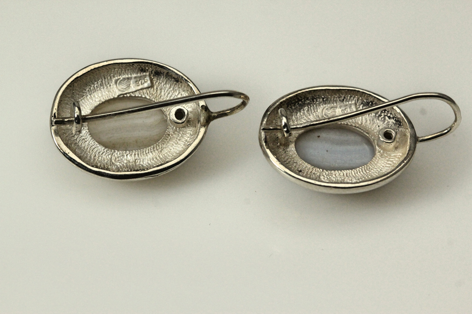 925 Sterling Silver Oval White Stone Hook Earrings 9.1 Grams (EAR4897)