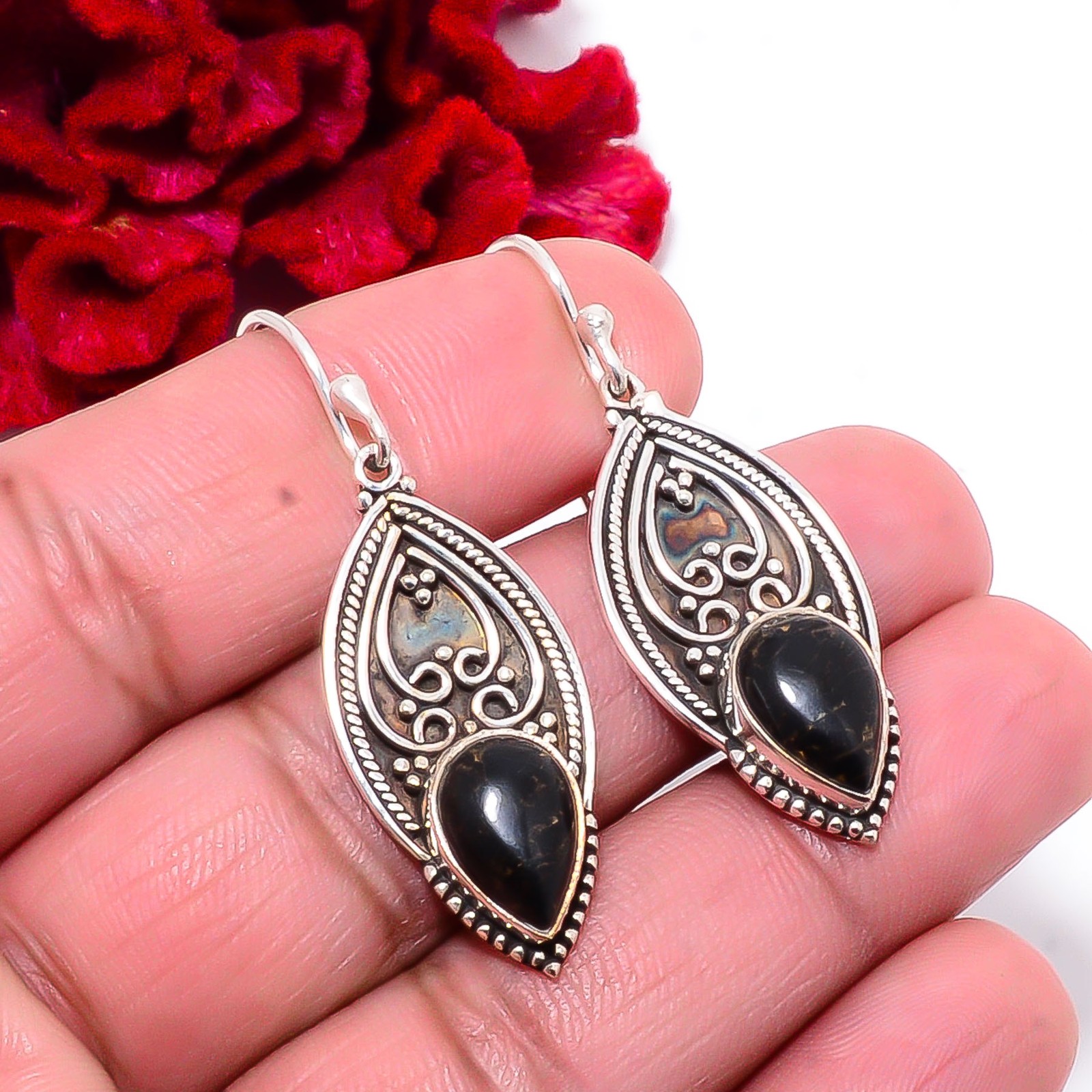 Copper Black Turquoise 925 Sterling Silver Earring 1.76 Sk8, Christmas Gift