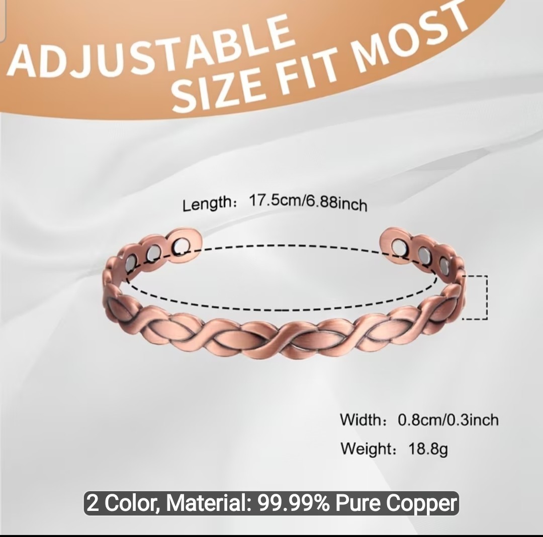 CLEARANCE SALE Pure 99.9% Çopper Adjustable Weaved Open Bracelet
