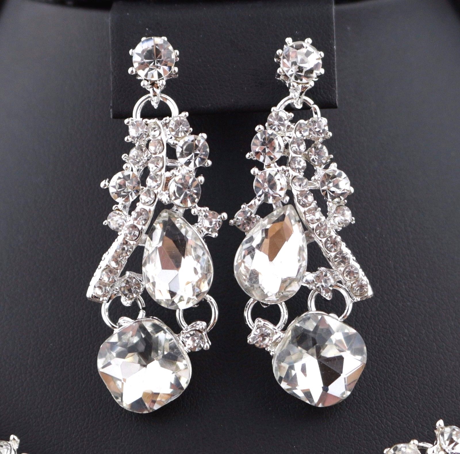 Elegant Clear Austrian Crystal Rhinestone Necklace Earrings Set Bridal Prom N35