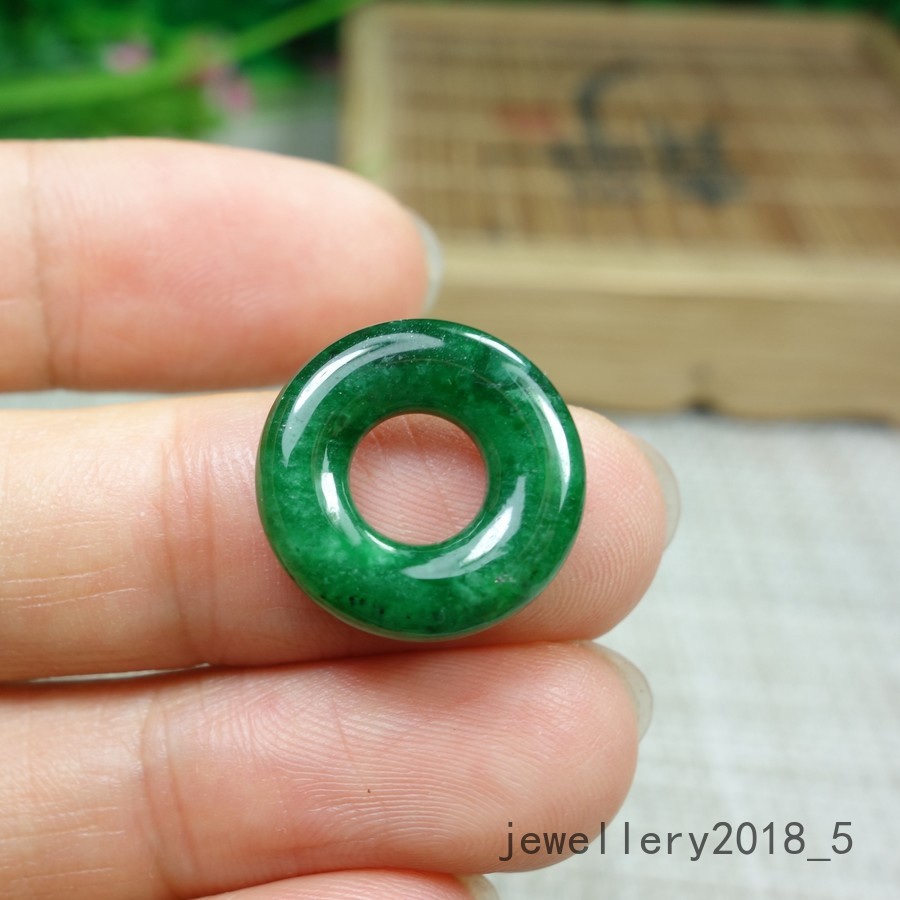 1 pair Certified Green Burma 100% Natural A jadeite Jade Donut 甜甜圈