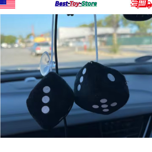 2PCS Plush Fuzzy Dice Car Rear View Mirror Decoration