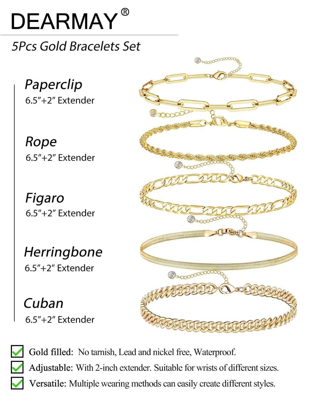 Waterproof 14K Gold Plated Bracelets for Women – Minimalist Stackable Jewelry Se
