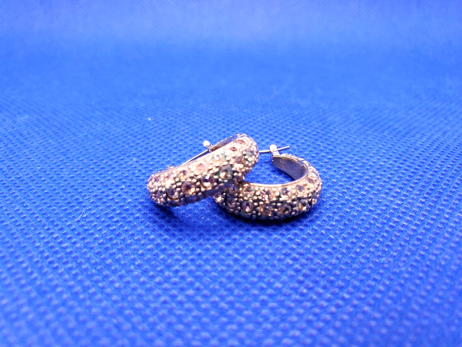 Vintage MONET McKinley C-Shaped Modern Rhinestones Crystal Hoop Earrings DAMAGED