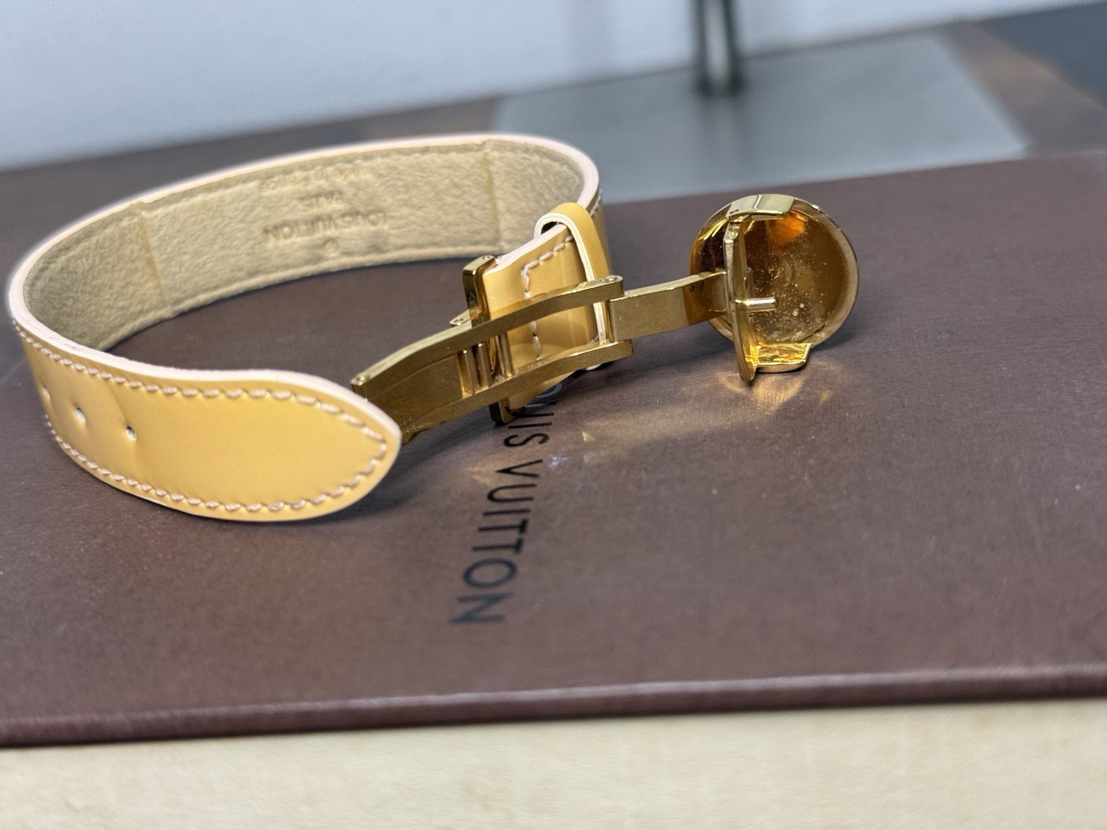 Louis Vuitton Beige Vernis Leather Bracelet Bangle Cuff