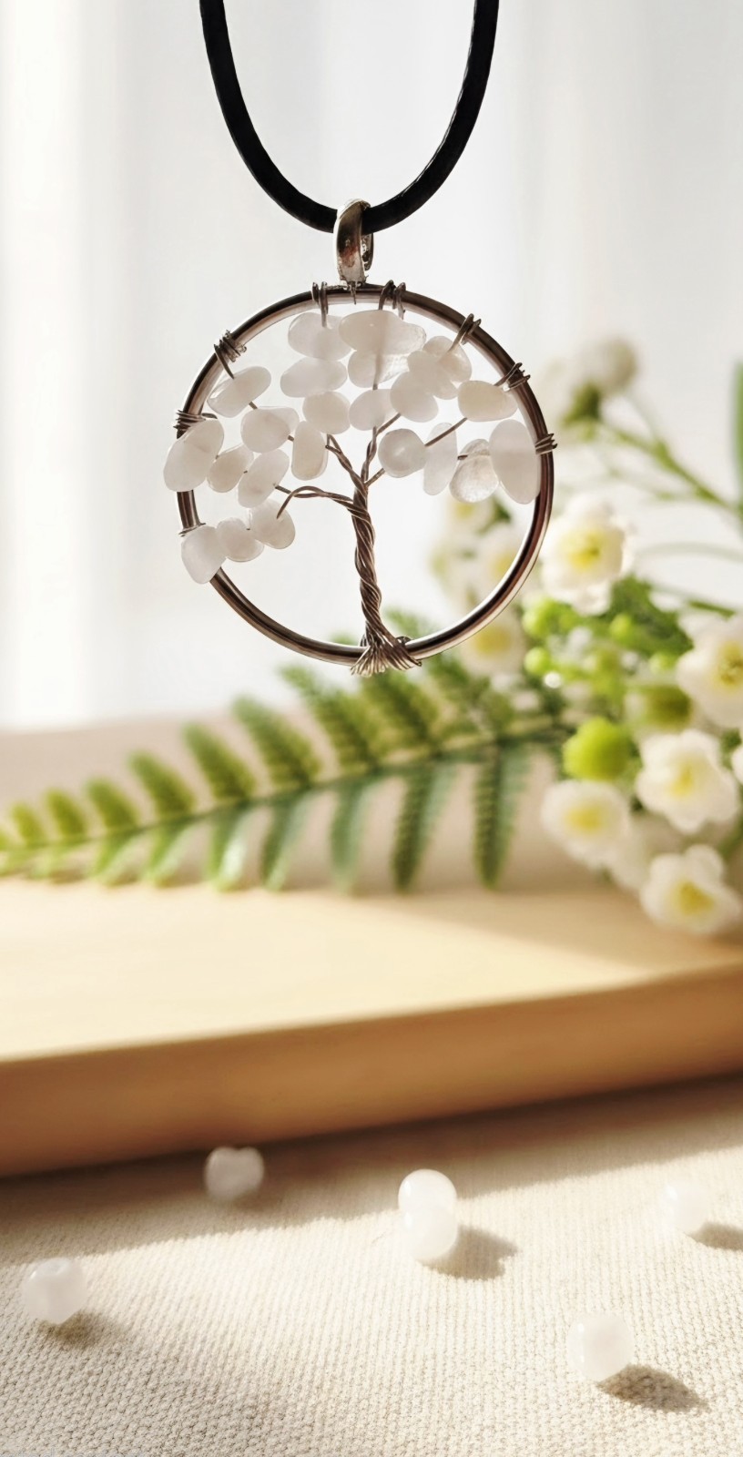 White Quartz Tree of Life Necklace | Gemstone Spiritual Gift