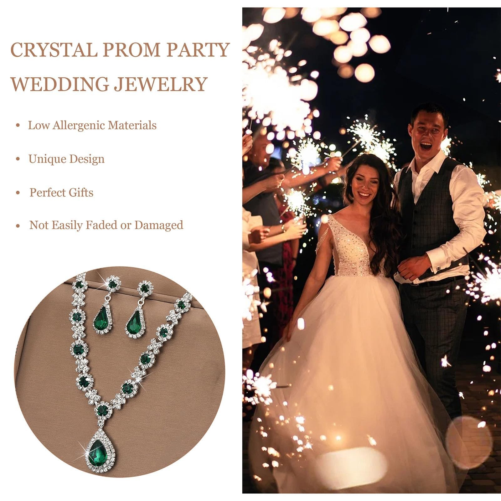 Silver Jewelry Set for Women Wedding Jewelry Sets for Brides Rhinestone Neckl…