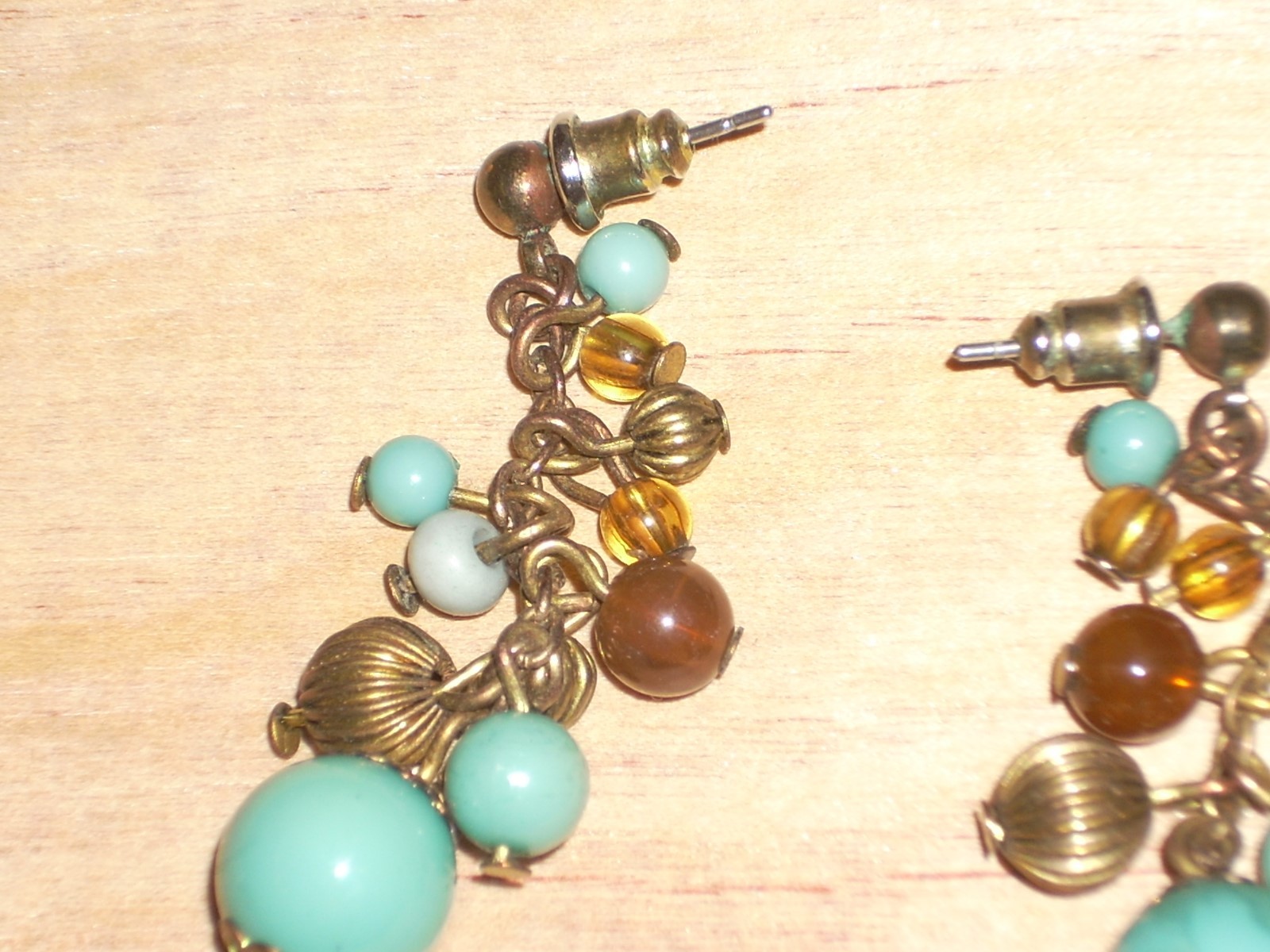 Pair of Ladies Dangling Goldtone 1 3/4 inch Earrings Various beads