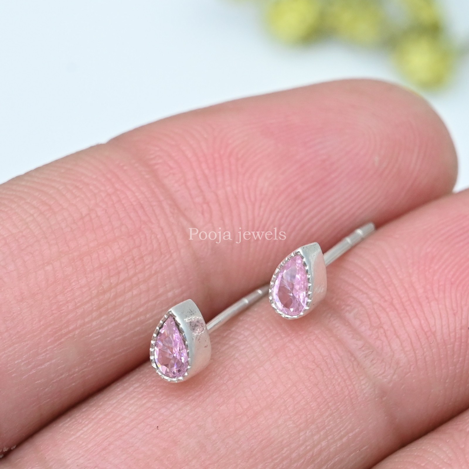 925 Sterling Silver Pear Pink CZ Stud Earrings Teardrop Cubic Zirconia Jewelry