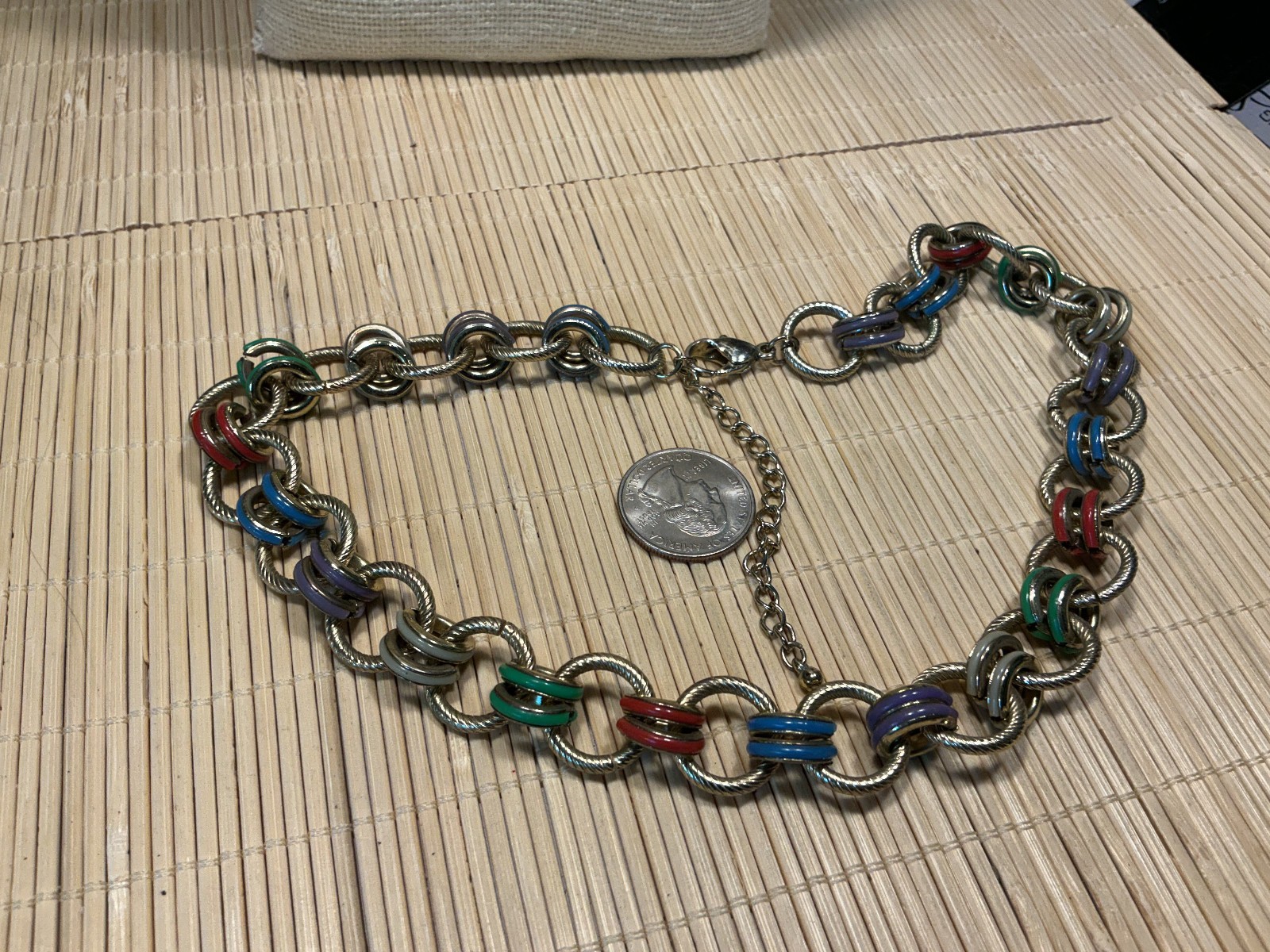 Fashion Necklace Gold Tone Multi Color Enamel Loops Thick Metal Chain Lot 103C